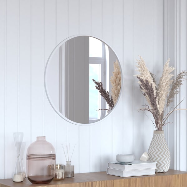 Flash Furniture 24" Round Silver Metal Framed Accent Wall Mirror HFKHD-4GD-CRE8-002315-GG - main